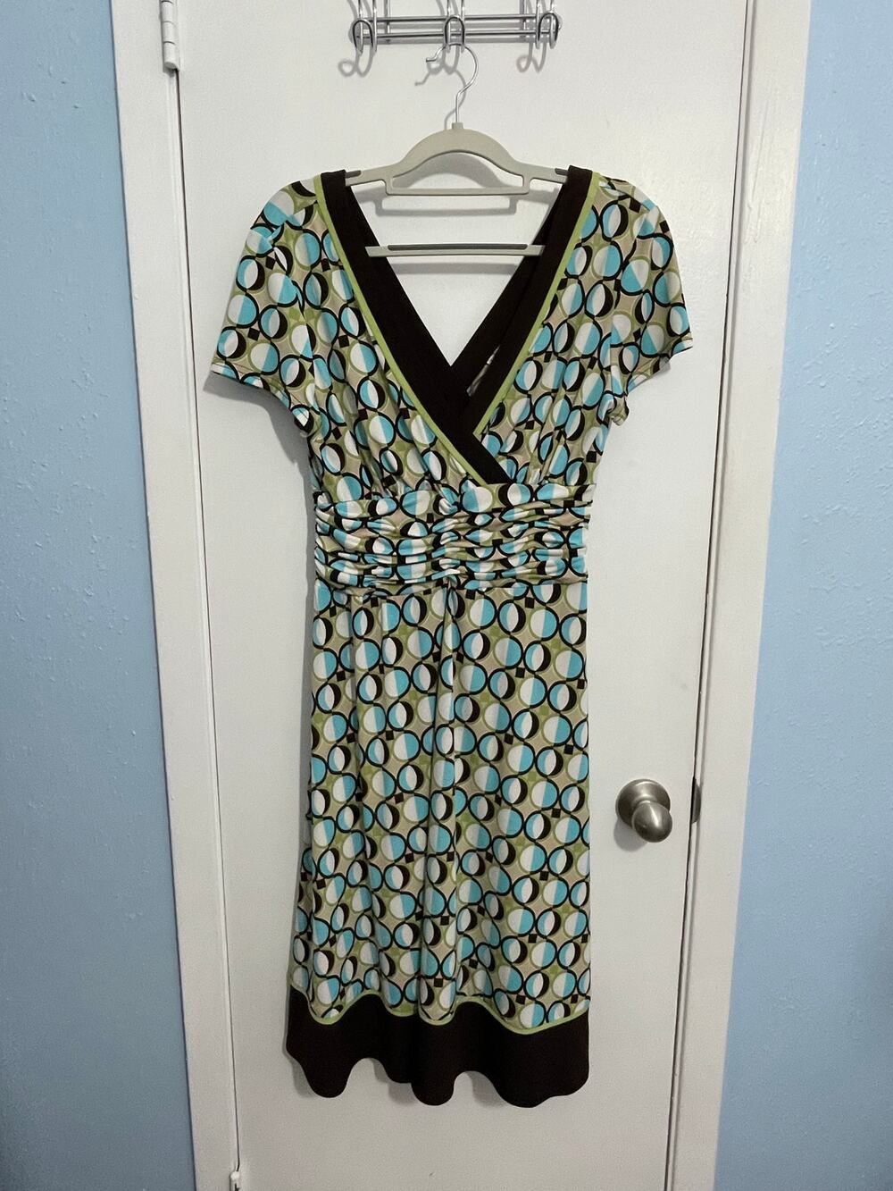 Y2k Sandra Darren Dress Size 12 Green Brown Abstract Gilmore Girls Boho 90s